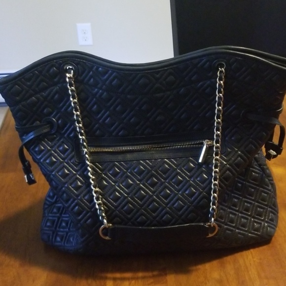 Tory Burch Black Quilted Tote with Chain Straps - Picture 3 of 8